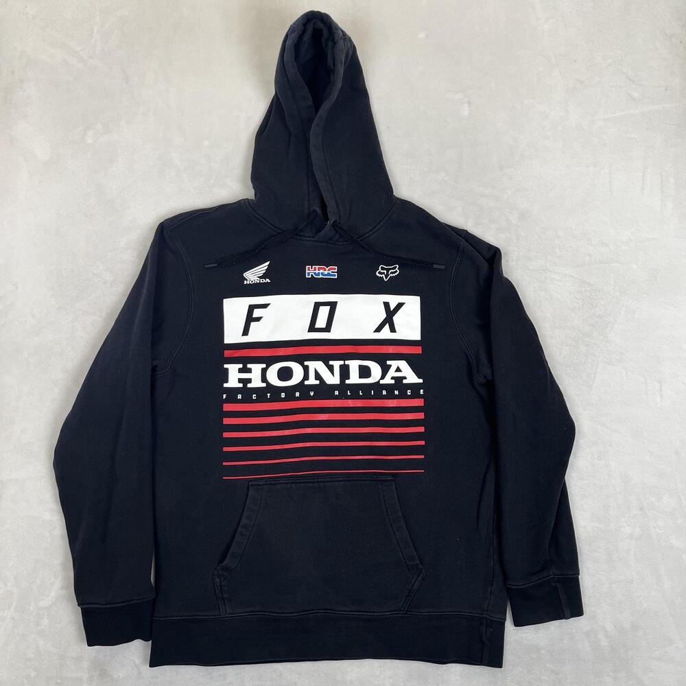 Fox Racing Honda Hoodie Mens Large Black Fleece Pullover Sweatshirt Graphic